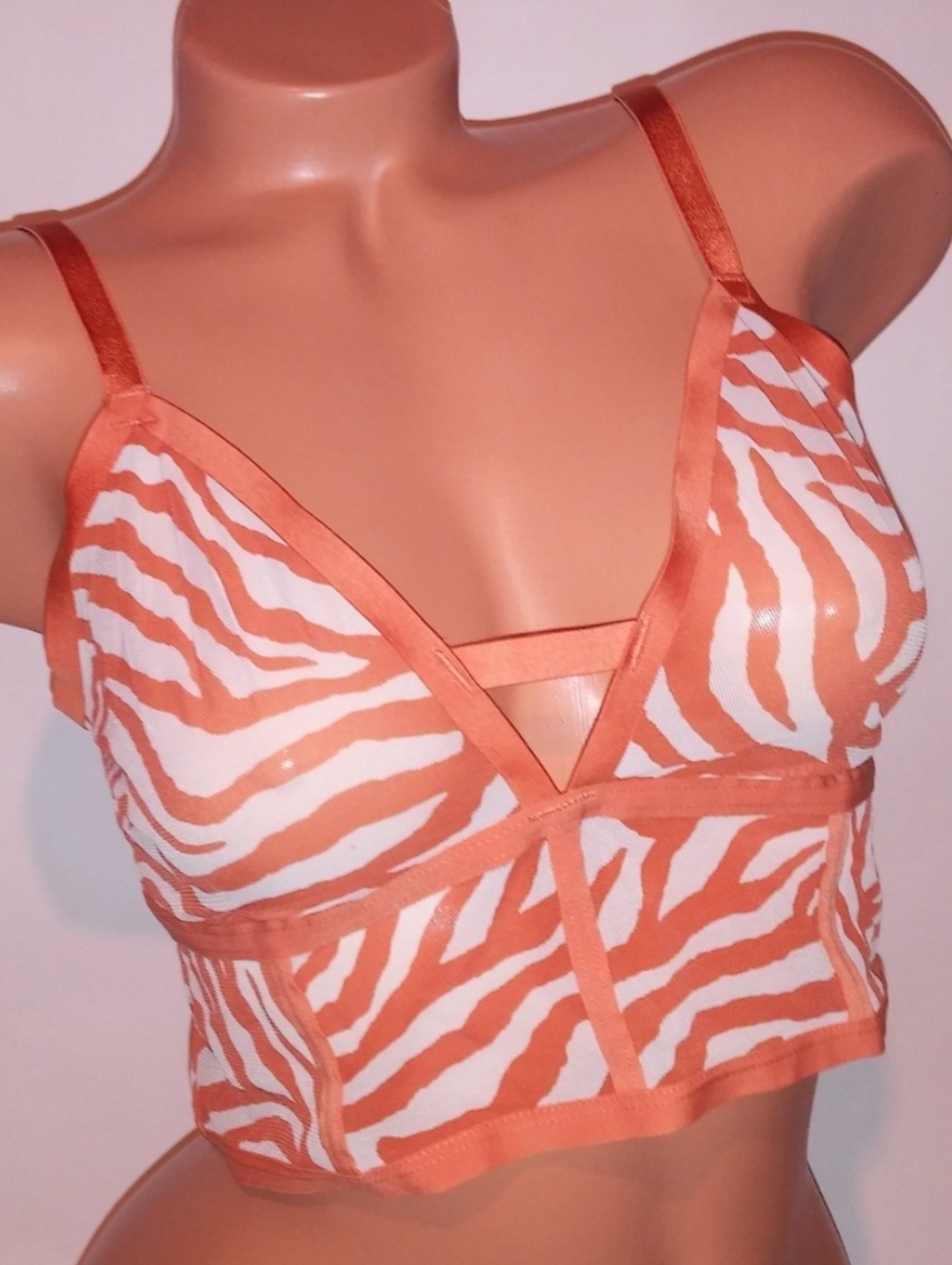 Auden Orange and Cream Zebra-Print Longline Bralette